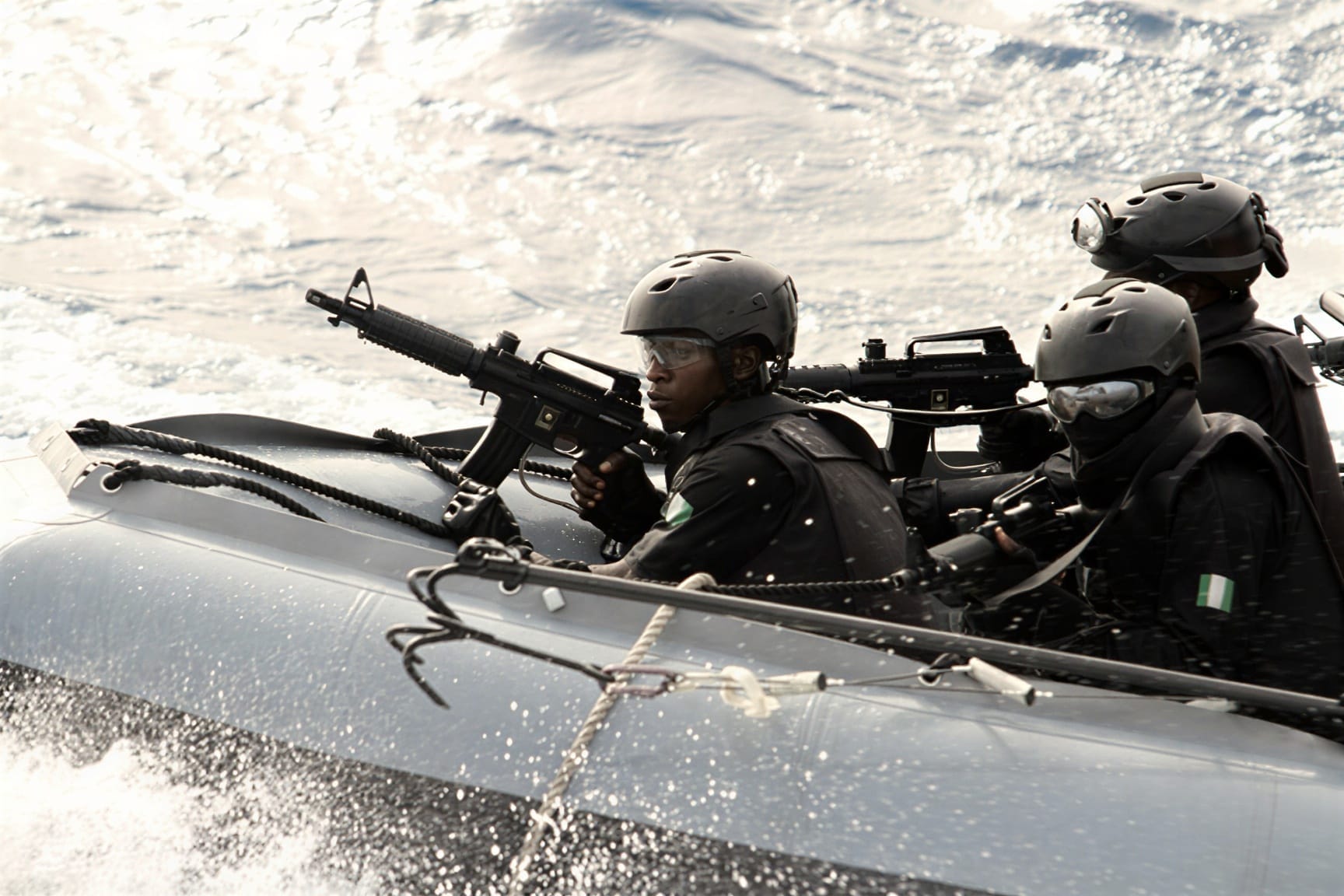 Nigerian Navy special boat service operators on patrol in the Gulf of Guinea